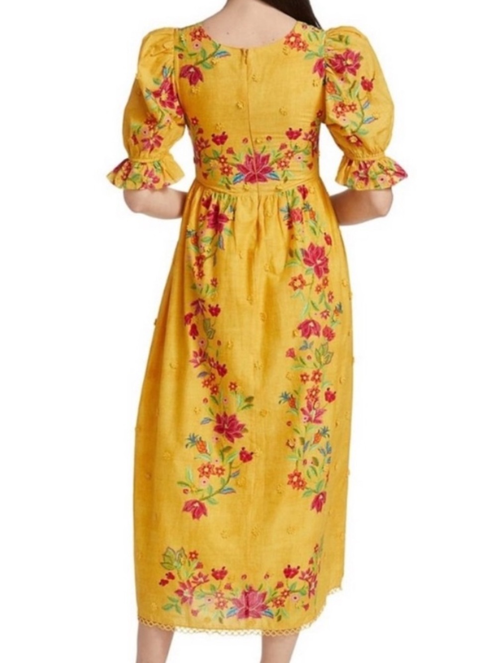 Farm Rio Flower Dream Maxi Dress Yellow Embroidered 3D Floral Small - Picture 3 of 13